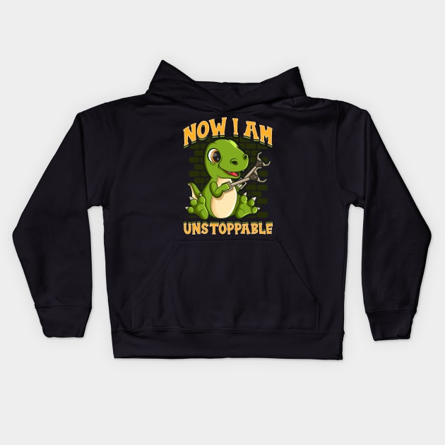 I Am Unstoppable TRex Funny Short Dinosaur Arms Kids Hoodie by theperfectpresents